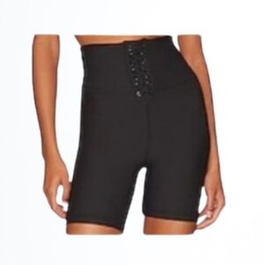 WEWOREWHAT Black Lace-up High Waist Athletic Yoga Biker Shorts NWT